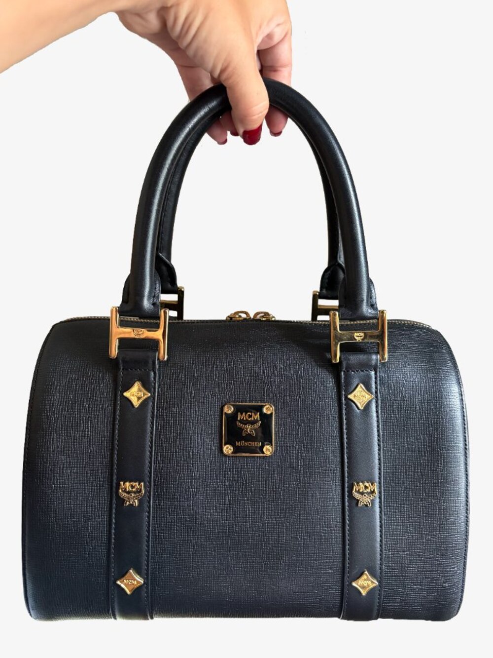 MCM Structured Studded Full Leather Boston Bag 25 in Beautiful Condition